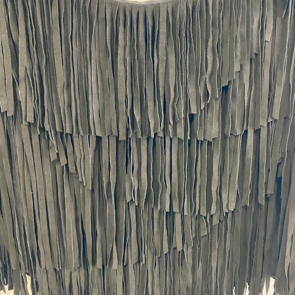 NWT Haute Hippie Suede Fringe‎ Mini Skirt S $565 Black Silk Lined Western Boho - Picture 6 of 10